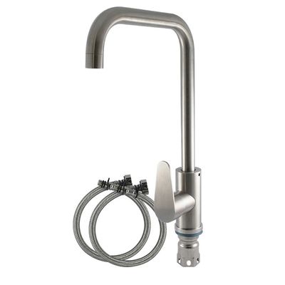 Corps en acier inoxydable Monté robinet mélangeur chaud et froid Printemps robinet de cuisine argenté
