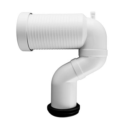 Connecteur de tuyau en PVC blanc à longueur réglable, utilisé pour raccorder un panneau WC à un tuyau de drainage en plastique