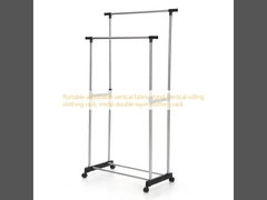 Portant réglable vertical en tissu, portant à vêtements vertical à roulettes, portant à vêtements en métal à double couche